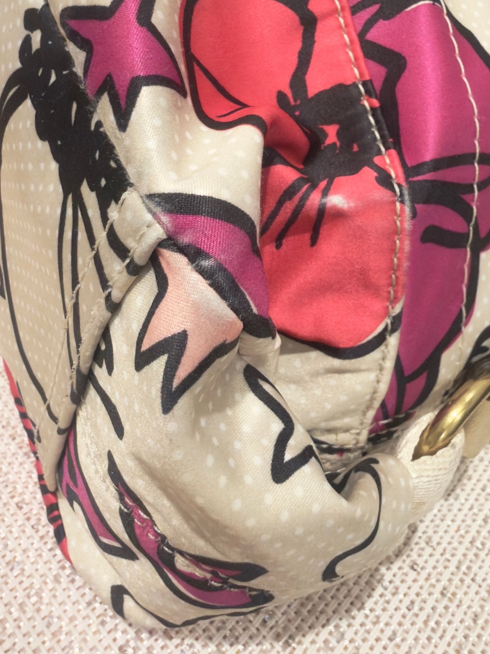 🌸🌺 Coach Kyra Floral & Polka Dot Print Cream Sateen Tote Bag - Picture 12 of 16